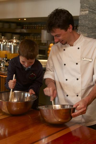 Little chef Jack Kennedy & Hilton chef Frederic Monnier enjoying their cooking class.